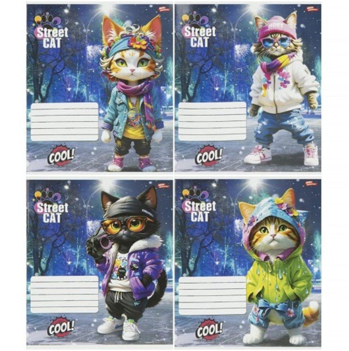 Зошит 12л клітинка "Street Cat" (20 примірників, мікс)