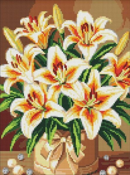 Алмазна мозаїка - Яскраві лілії з перлами ©art_selena_ua
