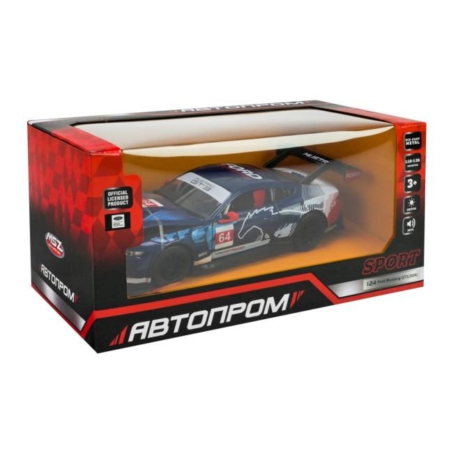 Машина металева АВТОПРОМ на батарейках 1:24 Ford Mustang GT3（2024), зі звуками, світлом