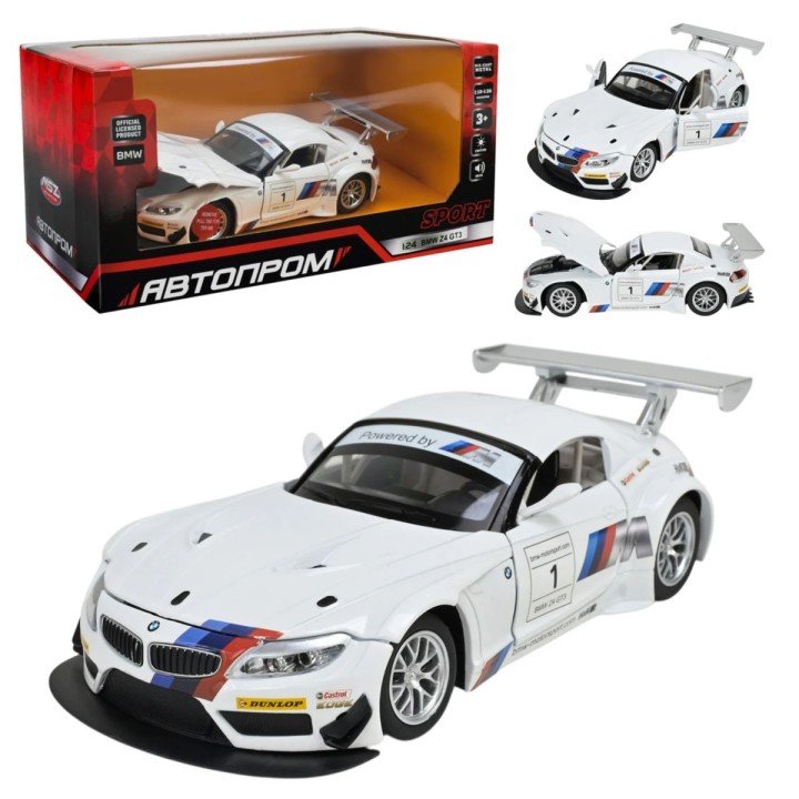 Машина металева АВТОПРОМ на батарейках 1:24 "BMW Z4 GT3" зі звуками, світлом