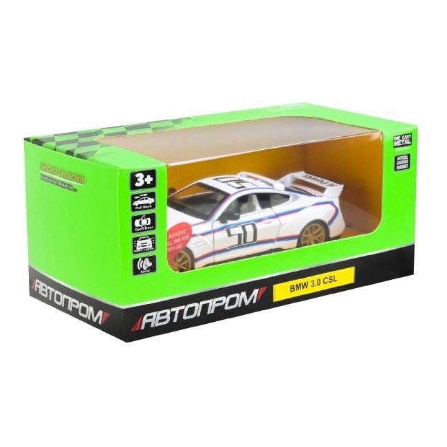 Машина металева АВТОПРОМ 1:34 "BMW 3.0 CSL" на батарейках зі звуком, світлом
