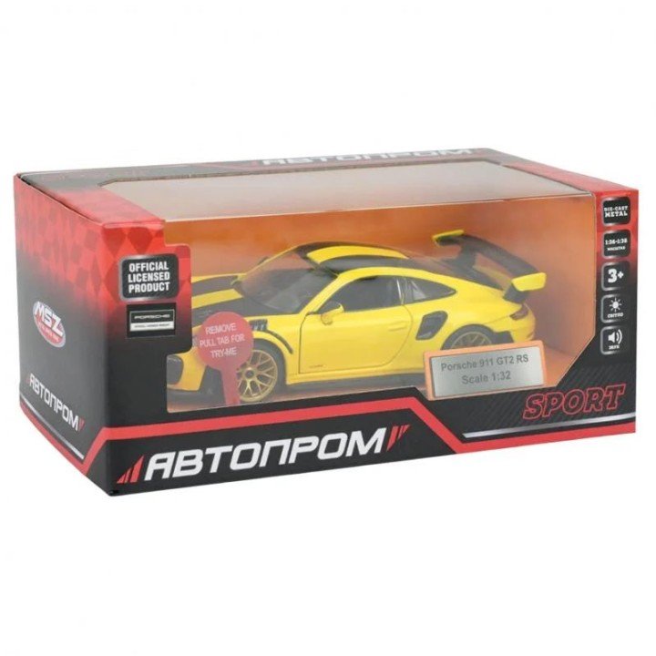 МАШИНА МЕТАЛЕВА "АВТОПРОМ" 1:32 PORSCHE 911 GT2 RS (ЖОВТИЙ)