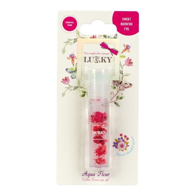 Олійка-блиск для губ в ролику Lukky Aqua Fleur з червоними квітами