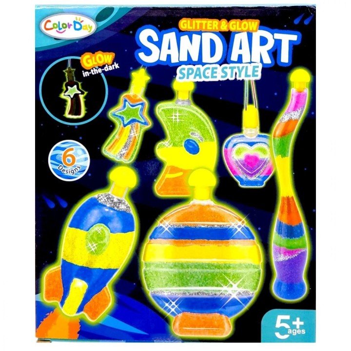 Набір для творчості Sand art (6 кольорів, глітер, світиться у темряві, інструменти, 6 пляшечок, в коробці 22х18,5х5,5 см)