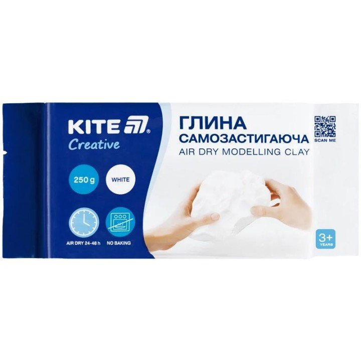 Глина самозастигаюча Kite Creative, біла, 250 гр