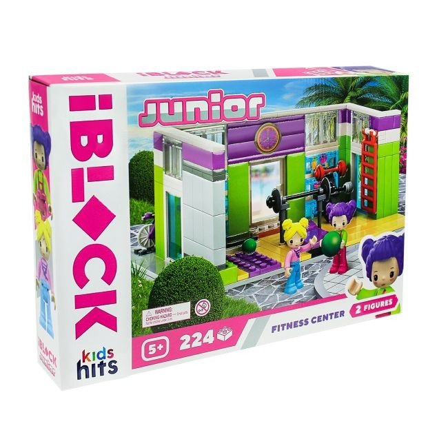 Конструктор IBLOCK JUNIOR Дівчатка, Фітнес-центр, 224 дет,компл. 2 фігур, інстр., наліпки,короб. 32*21.5*5