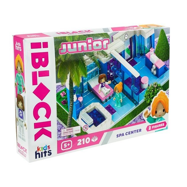 Конструктор IBLOCK JUNIOR Дівчатка, Спа центр, 210 дет,компл. 2 фігур, інстр., наліпки,короб. 32*21.5*5
