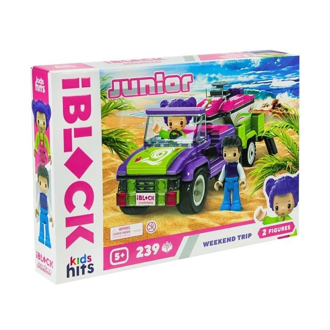Конструктор IBLOCK JUNIOR Дівчатка, Подорож вихідного дня, 239 дет,компл. 2 фігур, інстр., наліпки,короб. 32*21.5*5