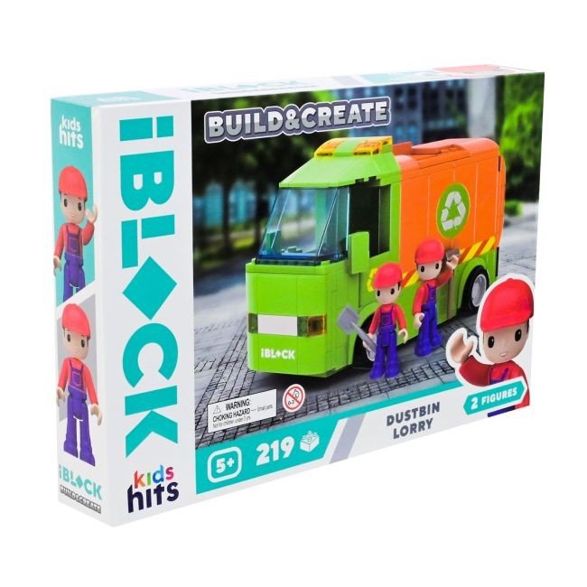 Конструктор IBLOCK JUNIOR 219дет., Вантажівка для збору сміття короб. 32*21,5*5см