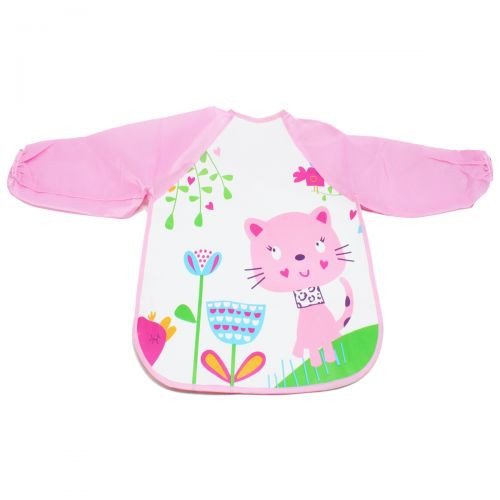 Слюнявчик з рукавами "Котик", рожевий
