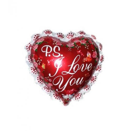 Китай Серце 24"(60см)  P.S.  I.L.Y. З каймою ЧЕРВОНЕ, кулька фольгована