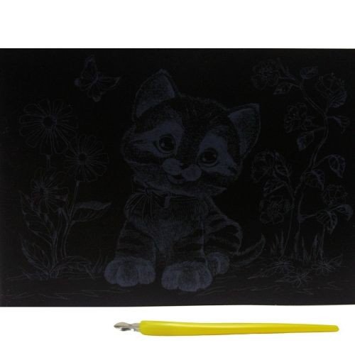 Гравюра "Silver Metallic: Кошеня з метеликом" (А5) Економ