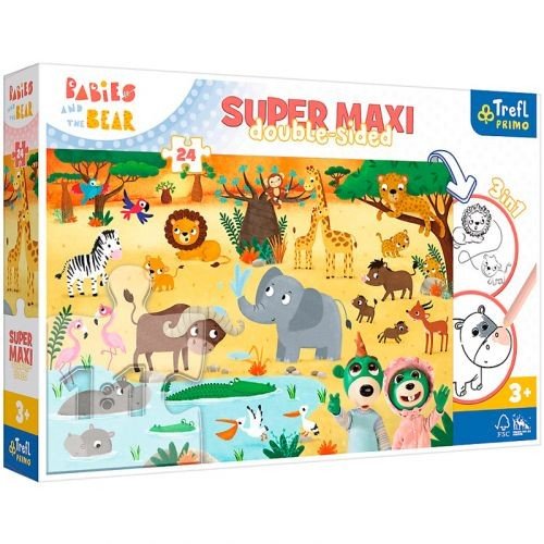 Пазли + розмальовка - (24 елм.SUPER МАХІ) - "Дітки на сафарі" /Trefl