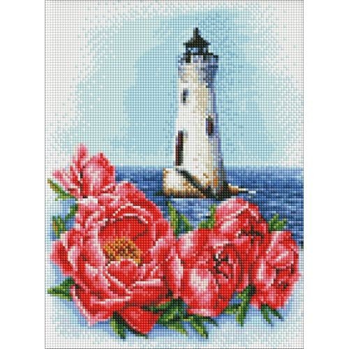 Алмазна мозаїка "Маяк з півоніями" 40х30см