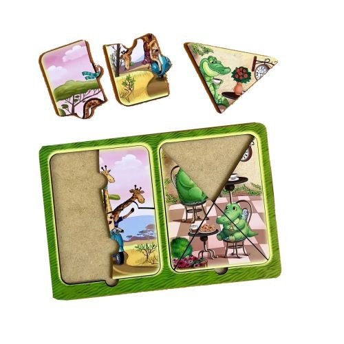 Деревʼяні пазли в рамці "Жирафи та крокодили"