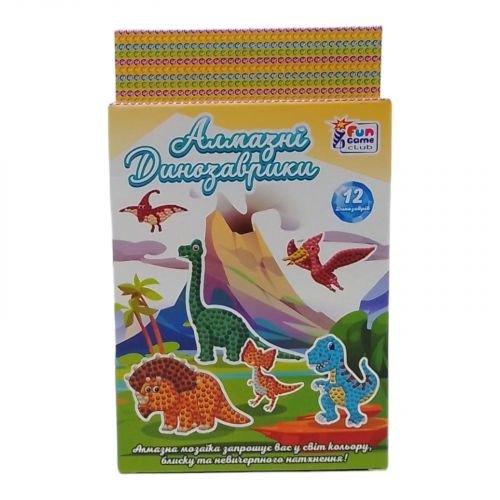 гр Алмазні стікери "Динозаврики" 10228 "4FUN Game Club", наліпки, стилус, силіконовий клей, піддон, алмази, в коробці