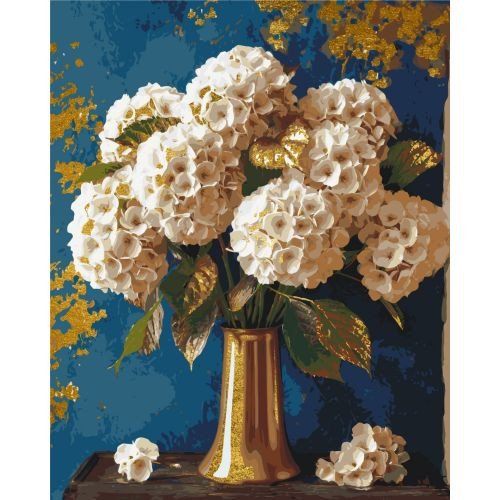 Картина за номерами Квіти. Букет гортензій з фарбами металік 40*50 см Орігамі LW 3295