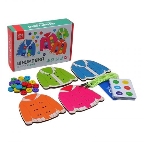 Шнурівка деревʼяна 89563 "4FUN Game Club Wood", "Верхній одяг", 4 ігрові панелі, в коробці