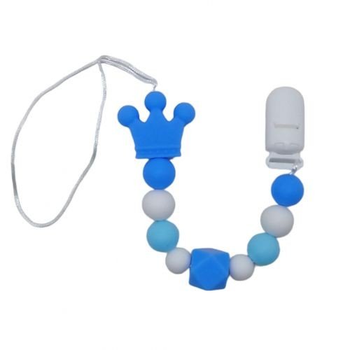 Силіконова ланцюжок для пустушки Корона, синя