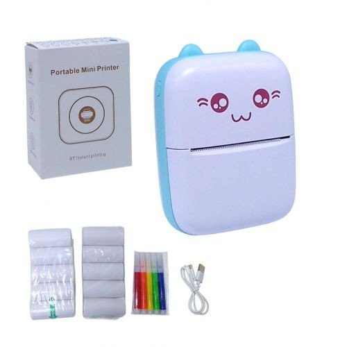 Термопринтер, чорно-білий колір друку, Bluetooth, USB-кабель, 11 рулонів термпопаперу, інструкція, маркери