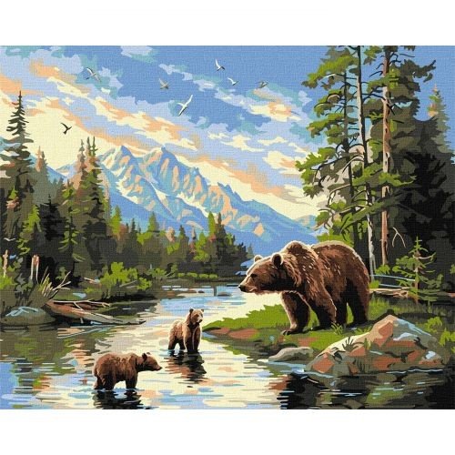 Набір для розпису по номерах "Ведмедиця і ведмежата" 40х50см