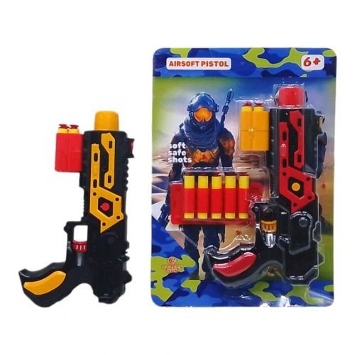 Пістолет стріляє мʼякими поролоновими кулями на присосках