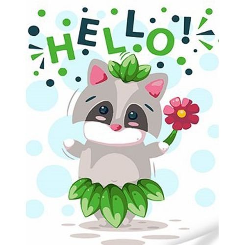 Картина за номерами Strateg ПРЕМІУМ Привітливий єнотик з лаком та з рівнем розміром 30х40 см