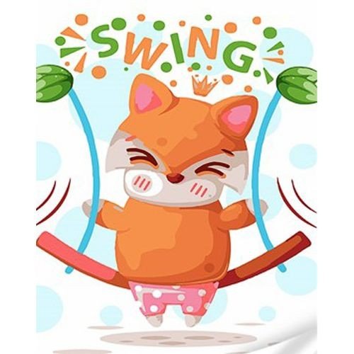 Картина за номерами Strateg ПРЕМІУМ Лисеня на гойдалці з лаком та з рівнем розміром 30х40 см