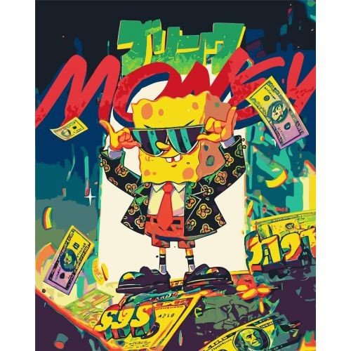 Картина за номерами Спанчбоб з грошима / Губка Боб 40*50 см Орігамі LW 31680