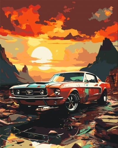 Картина за номерами Авто Мустанг на заході сонця 40*50 см Оригамі LW 3314 exclusive