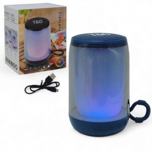 Колонка bluetooth, підсвічування, від акумулятора, micro USB, TF-картка, usb-слот, в коробці блакитна