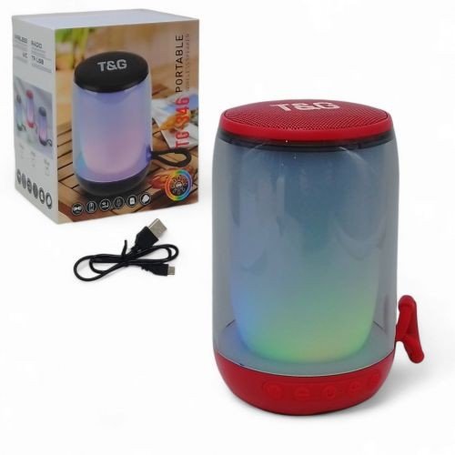 Колонка bluetooth, підсвічування, від акумулятора, micro USB, TF-картка, usb-слот, в коробці червона