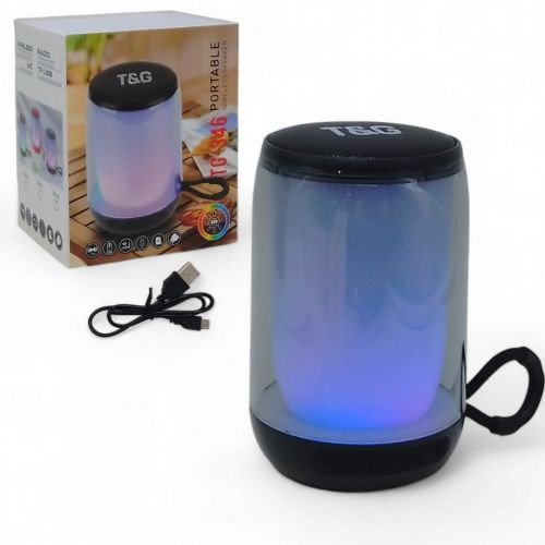 Колонка bluetooth, підсвічування, від акумулятора, micro USB, TF-картка, usb-слот, в коробці чорна