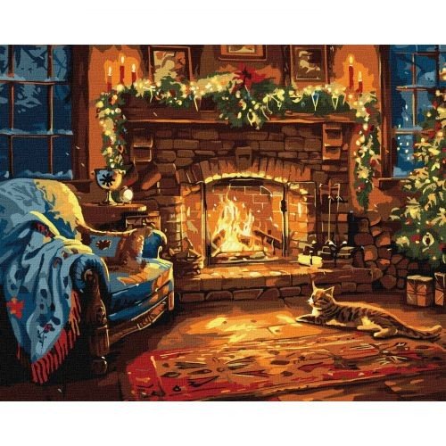 Набір для розпису по номерах "Святковий камін" 40х50 см