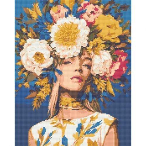 Алмазна мозаїка "Дівчина у гортензіях" 40х50 см