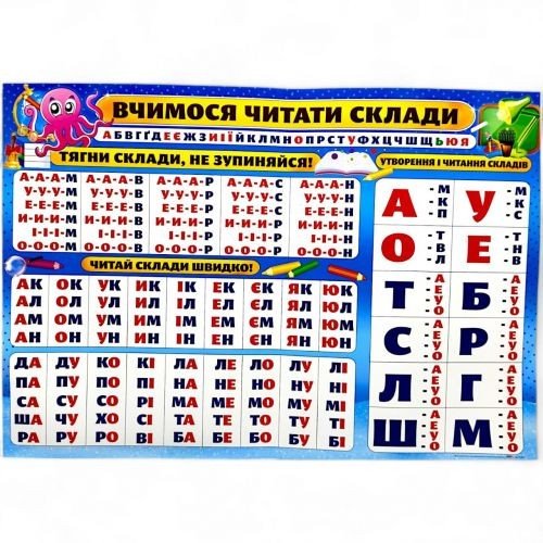Плакат "Вчимося читати склади" (62х43 см)