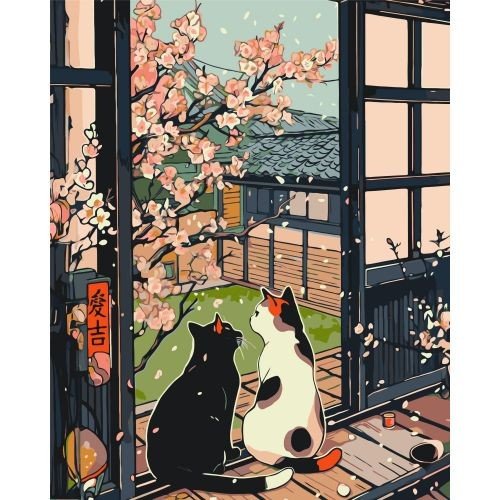 Картина по номерах "Котики біля сакури" 40x50 см
