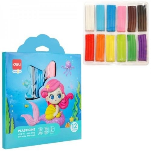 Пластилiн Deli EH718-12 12 кольорів 240гр кар. бл/кор