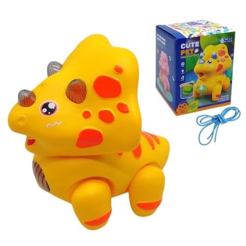 Динозавр з мотузкою на батарейках, світло, музика, ходить (жовтий)