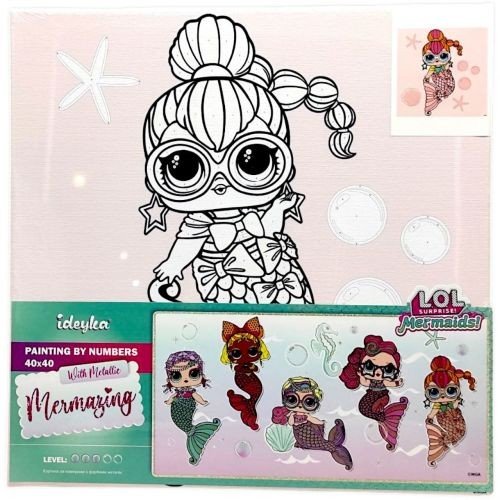 Картина за номерами з фарбами металік для дітей "L.O.L. Surprise! Mermaids Neon QT" 40х40 см