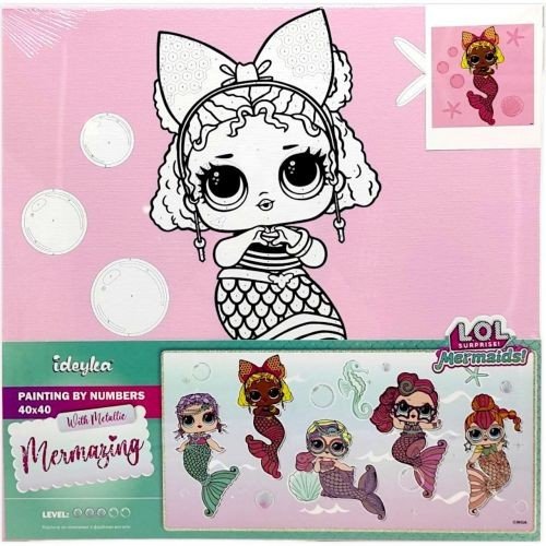 Картина за номерами з фарбами металік для дітей "L.O.L. Surprise! Mermaids Queen Bee" 40х40 см