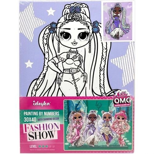 Картина за номерами зі стразами для дітей "L.O.L. Surprise! O.M.G. Fashion show Lady Braids" 30х40 см