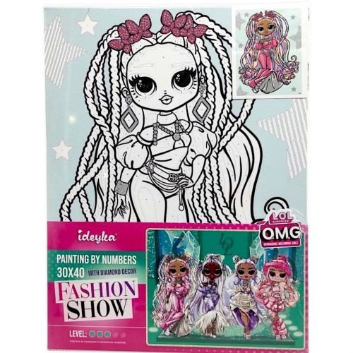 Картина за номерами зі стразами для дітей "L.O.L. Surprise! O.M.G. Fashion show Twist Queen" 30х40 см