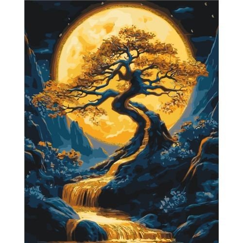 Картина по номерах з фарбами металік "Пейзаж. Дерево" 40х50 см