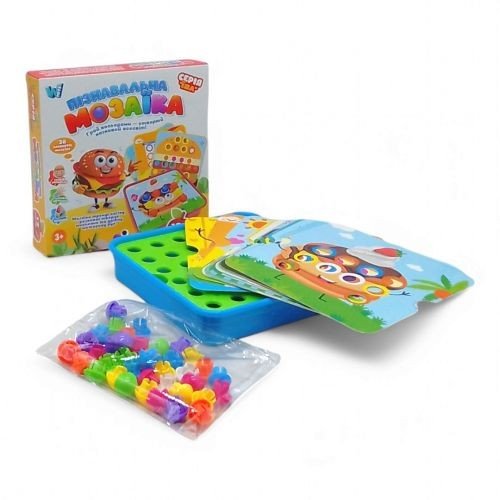 Пізнавальна мозаїка WToys, 38 елементів, 12 карток із завданнями, в коробці (синій)