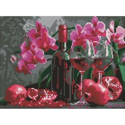 Алмазна мозаїка "Вино та орхідеї", 30х40 см
