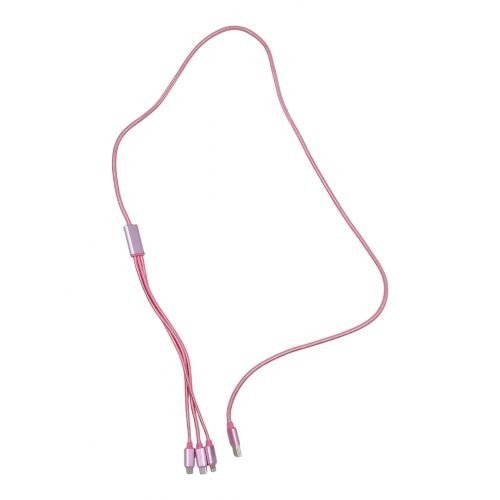 Кабель тканинний 3 в 1, MicroUSB, Type-C та Lightning (рожевий)