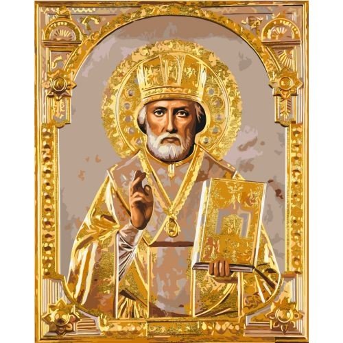 Картина за номерами з фарбами металік "Ікона Микола Чудотворець" 40х50 см
