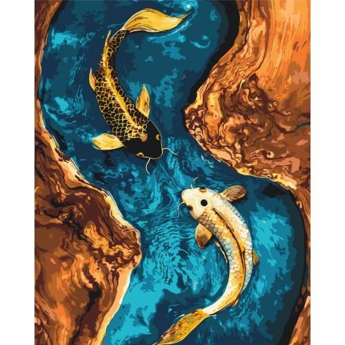 Картина за номерами з фарбами металік "Дві рибки" 40х50 см