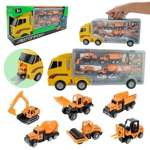 Іграшка трейлер із машинками Автопром - Будівельна техніка